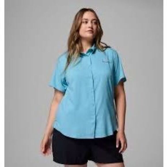 Columbia Womens PFG Tamiami II Short Sleeve Shirt Sz 3X Cape Fishing Vintage Blu - Picture 1 of 10